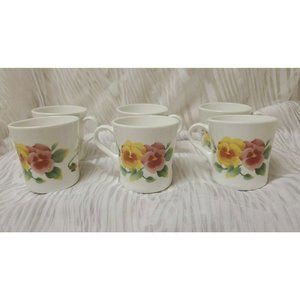 6 CORNING PACIFICA PANSY SUMMER BLUSH TEACUPS COFFEE CUPS